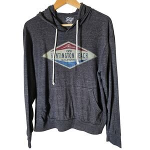 HUNTINGTON BEACH California Black Retro Skater Light Sporty Active Hoodie SZ S